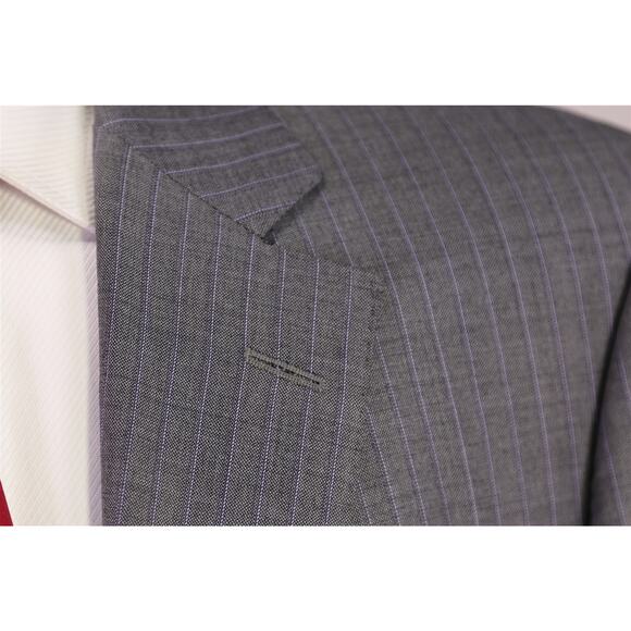 Samuelsohn Gray w/ Purple Pinstripe Super 150's Wool 2-Btn Suit + 2 Pants 41L - Picture 5 of 9